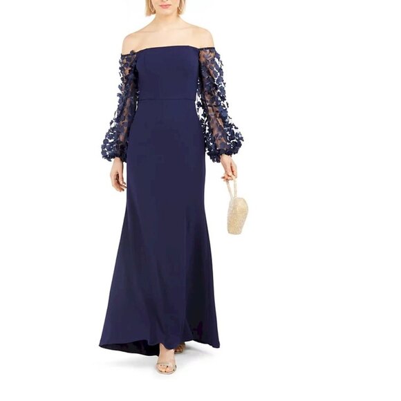 Eliza J Off the Shoulder 3D Floral Sleeve Maxi Dress Size 4 NEW - Picture 9 of 12